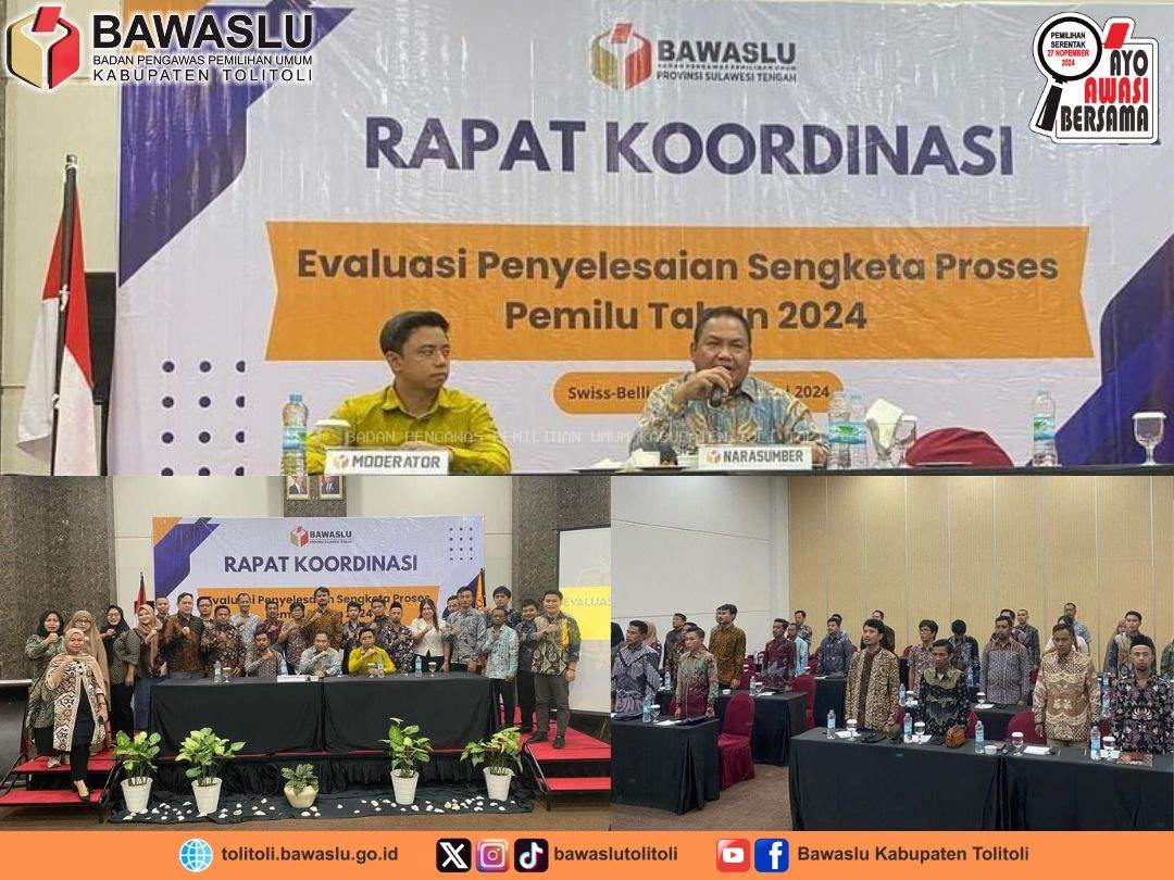 Bawaslu Tolitoli Hadiri Rakor Evaluasi Penyelesaian Sengketa Proses Pemilu Tahun 2024 di Kabupaten Banggai