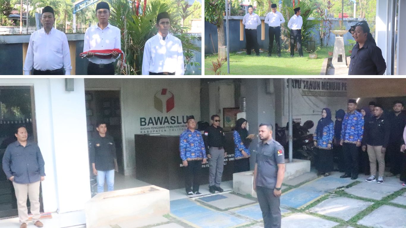 Suasana upacara Hari Sumpah Pemuda yang berlangsung khidmat di halaman kantor Bawaslu Tolitoli dihadiri oleh jajaran pimpinan, staf Bawaslu, serta anggota Panwaslu.