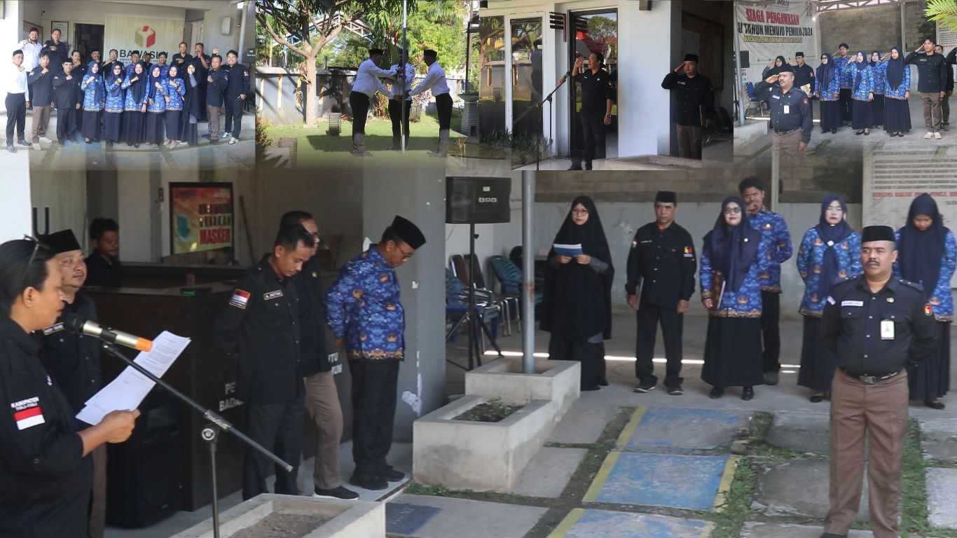 Upacara peringatan Hari Kebangkitan Nasional ke-117 di halaman Kantor Sekretariat Bawaslu Kabupaten Tolitoli pada 20 Mei 2025. Tampak jajaran Ketua, Anggota, Koordinator Sekretariat, serta pegawai Bawaslu mengenakan pakaian dinas dan batik Korpri. Beberapa momen yang terekam meliputi penghormatan bendera, pembacaan naskah upacara, sambutan pimpinan, dan sesi foto bersama. Suasana tampak khidmat dan tertib sebagai wujud penghormatan terhadap semangat kebangsaan.