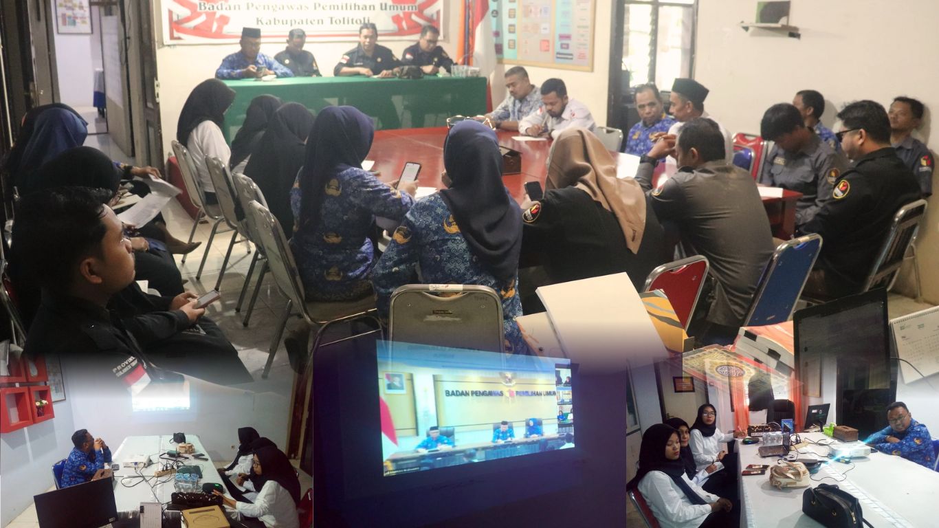 Ketua Bawaslu Tolitoli bersama pimpinan, jajaran pegawai sekretariat, dan tiga CPNS baru mengikuti Sosialisasi Peta Benturan Kepentingan dan Reformasi Birokrasi. Kegiatan ini juga terhubung secara daring melalui Zoom Meeting sebagai bagian dari agenda nasional “Penerimaan dan Pengarahan CPNS Bawaslu Tahun Anggaran 2024” oleh Bawaslu RI.