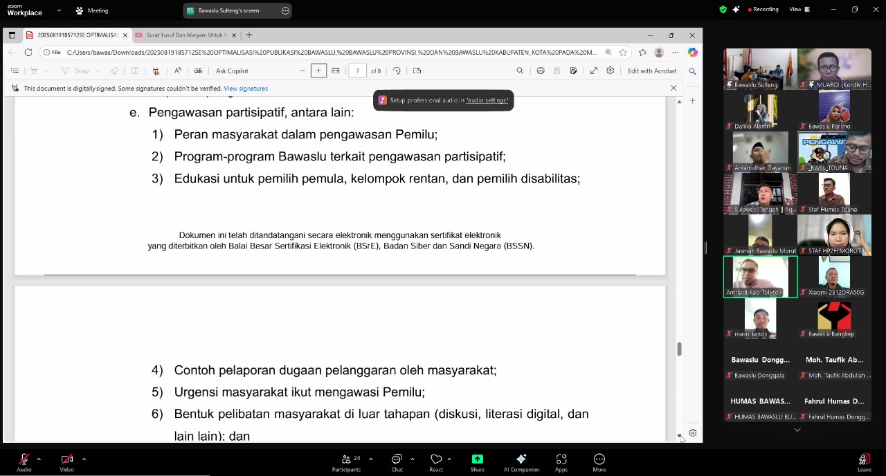 Pimpinan Ikuti Evaluasi Pembinaan Kehumasan Via Zoom