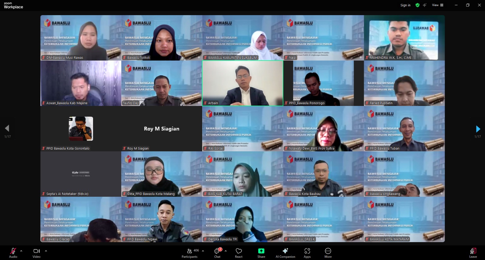 Bawaslu Kabupaten Tolitoli melalui staff yang membidangi Layanan Informasi mengikuti kegiatan Pembinaan Pelaksanaan Keterbukaan Informasi Publik Sesi Pertama via zoom