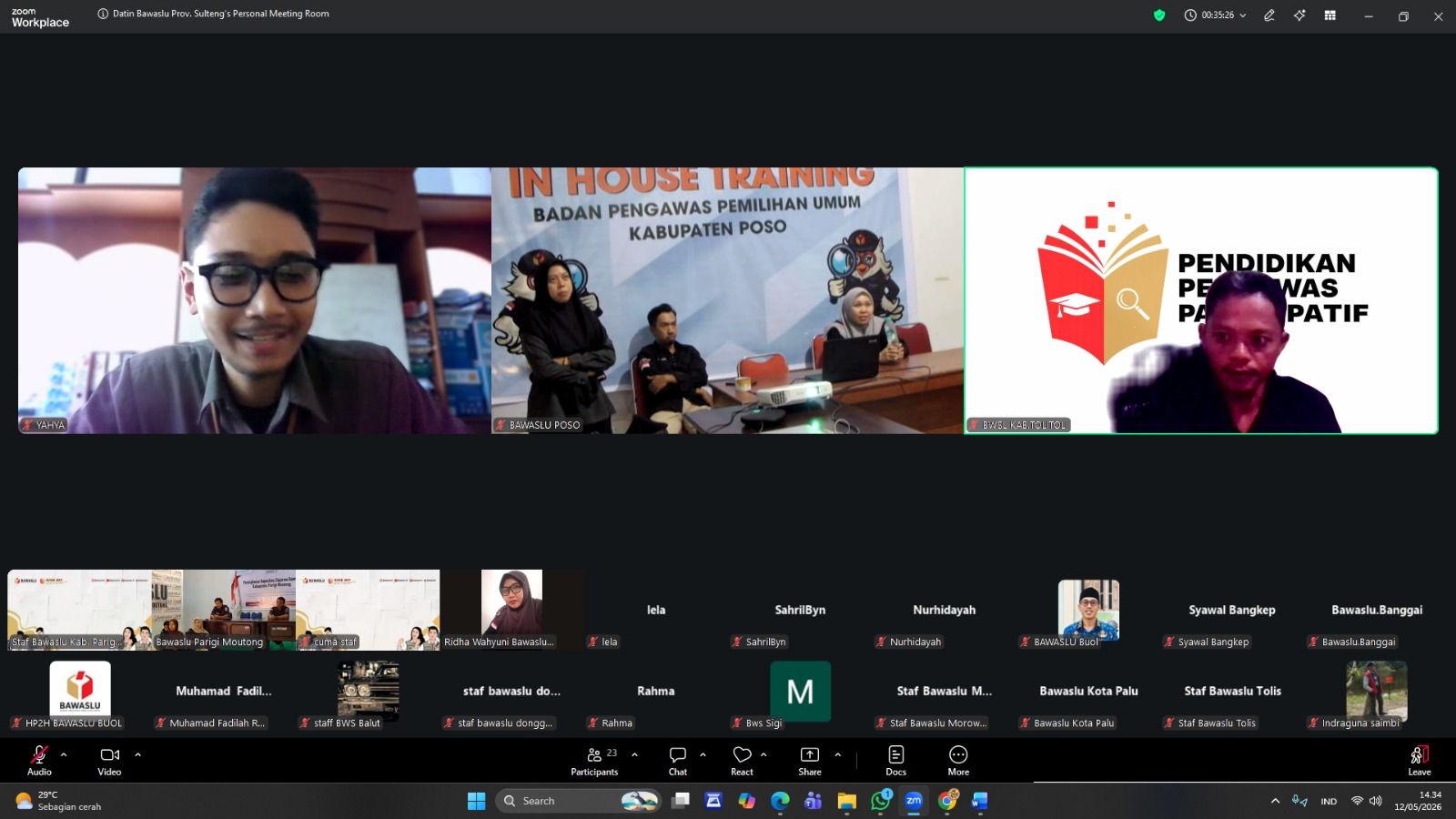 Bawaslu Tolitoli Ikuti Rapat Sosialisasi P2P se-Sulawesi Tengah Via Zoom 