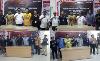Empat Bapaslon Bupati dan Wakil Bupati Tolitoli saat selesai menjalani pemeriksaan kesehatan dan kemudian melanjutkan dengan konferensi pers yang didampingi oleh Direktur Rumah Sakit Umum (RSU) Undata Palu, dan KPU Tolitoli, dan Bawaslu Tolitoli.
